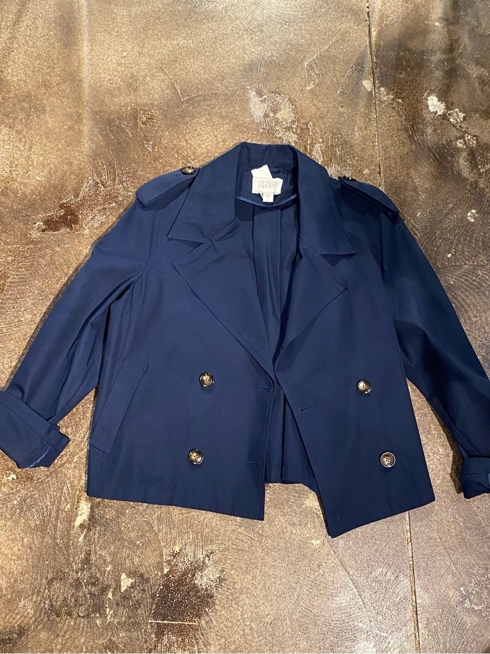 Fifteen Twenty Navy Double-Breasted Cropped Trench Coat